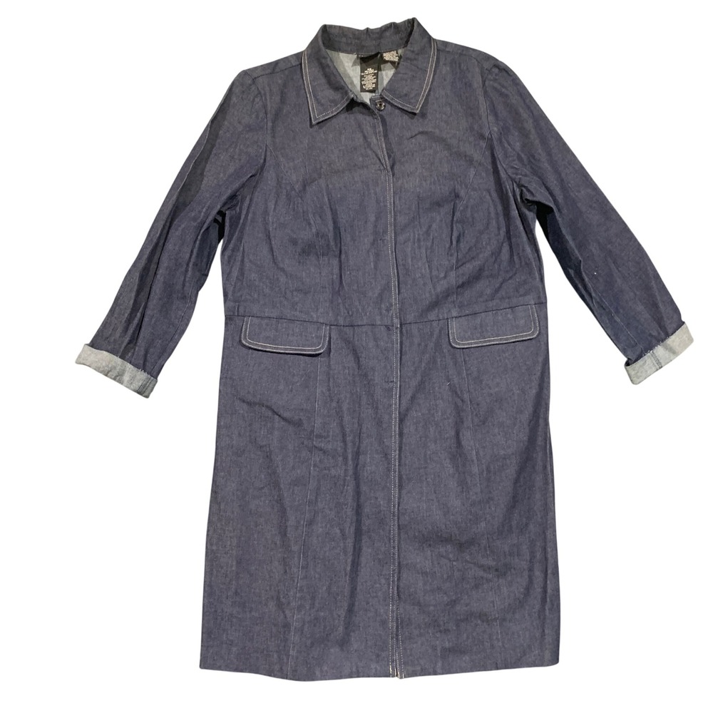 Vintage Y2K Denim Dress Coat Women's‎ 16W Long Sleeve Snap Front Collared
